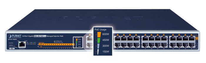 UPOE-1600G — 16-Port Gigabit 802.3bt PoE++ Managed Injector Hub (600 watts), vista 7