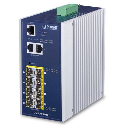 IGS-10080MFT — Industrial 6-Port 100/1000X SFP + 2-Port 1G/2.5G SFP + 2-Port 10/100/1000T Managed Switch