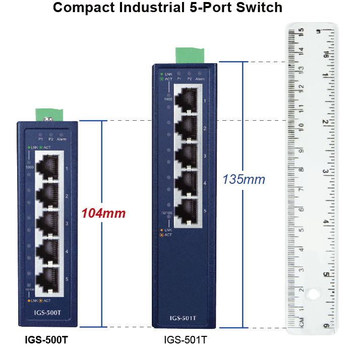 IGS-500T — Compact Industrial 5-Port 10/100/1000T Gigabit Ethernet Switch, vista 4