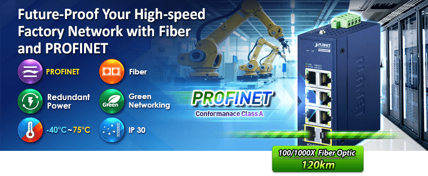 IGS-820TF-PN — Compact Industrial 6-Port 10/100/1000T + 2-Port 100/1000X SFP PROFINET Switch, vista 2