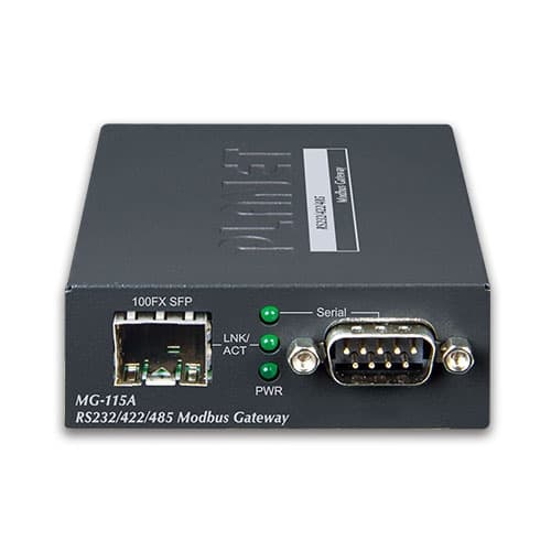 MG-115A — 1-port RS232/422/485 Modbus Gateway with 1-Port 100BASE-FX SFP, vista 2