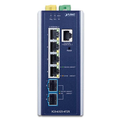 IGS-6325-4T2X — Industrial Layer 3 4-Port 2.5GBASE-T + 2-Port 10GBASE-X SFP+ Managed Ethernet Switch, vista 2