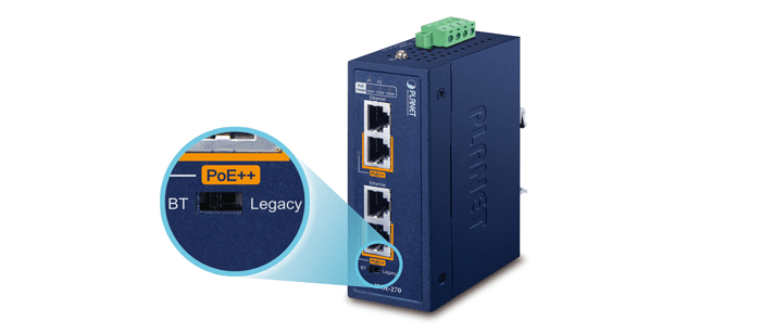 IPOE-270 / IPOE-270-12V — Industrial 2-port Multi-Gigabit 802.3bt PoE++ Injector Hub, vista 8