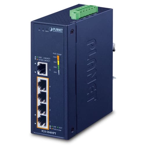 IGS-504HPT — Industrial 4-Port 10/100/1000T 802.3at PoE + 1-Port 10/100/1000T Gigabit Ethernet Switch