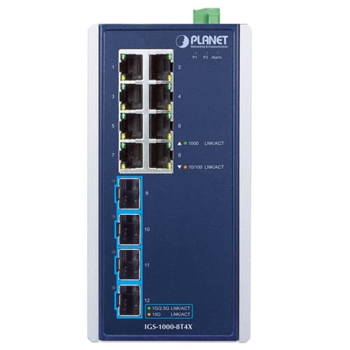 IGS-1000-8T4X — Industrial 8-Port 10/100/1000T + 4-Port 10G SFP+ Ethernet Switch, vista 2