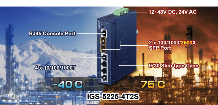 IGS-5225-4T2S — L2+ Industrial 4-Port 10/100/1000T + 2-Port 1G/2.5G SFP Managed Ethernet Switch, vista 5