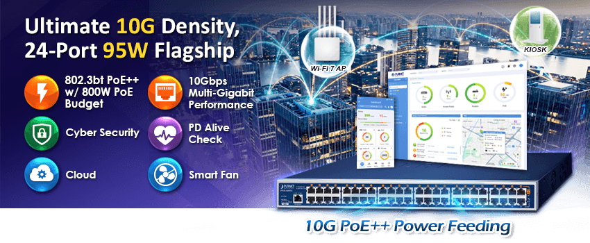 UPOE-2400XG — 24-Port 10Gbps 802.3bt PoE++ Managed Injector Hub, vista 4
