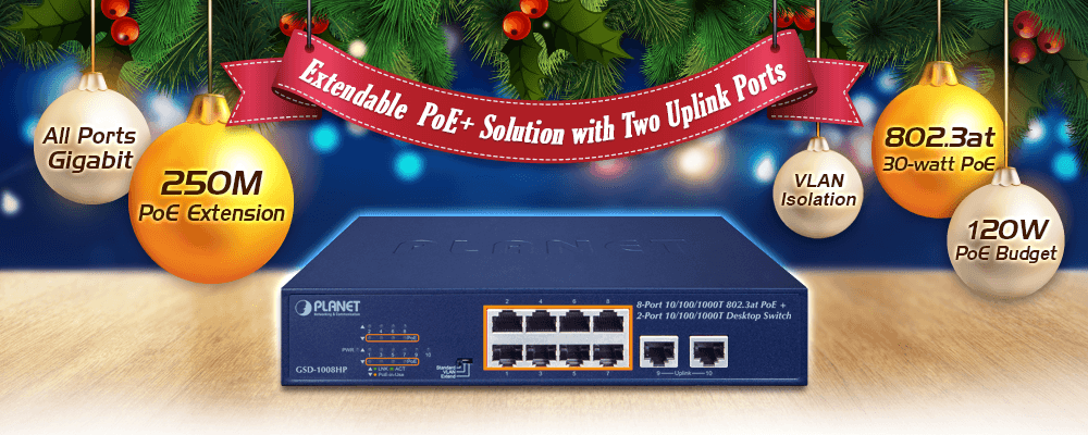 GSD-1008HP — 8-Port 10/100/1000T 802.3at PoE + 2-Port 10/100/1000T Desktop Switch (120 watts), vista 4