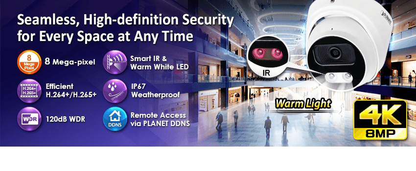 ICA-4880 — H.265+ 8MP Full Color Smart IR Dome IP Camera, vista 6