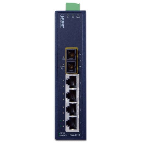 ISW-511T / ISW-511TS15 — 4-Port 10/100BASE-TX + 1-Port 100BASE-FX Industrial Ethernet Switch with Wide Operating Temperature (-40~75 degrees C), vista 2