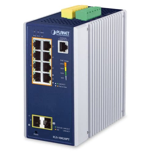 IGS-10020PT — Industrial 8-port 10/100/1000T 802.3at PoE + 2-port 1G/2.5G SFP Managed Switch