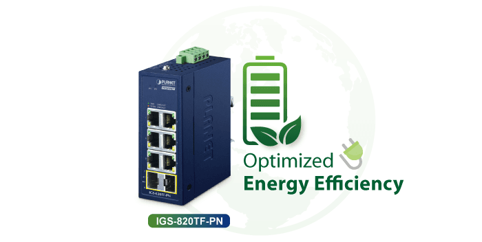 IGS-820TF-PN — Compact Industrial 6-Port 10/100/1000T + 2-Port 100/1000X SFP PROFINET Switch, vista 6