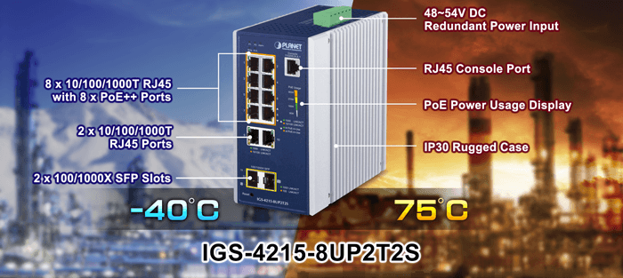 IGS-4215-8UP2T2S — Industrial 8-Port 10/100/1000T 802.3bt PoE + 2-Port 10/100/1000T + 2-Port 100/1000X SFP Managed Switch, vista 4