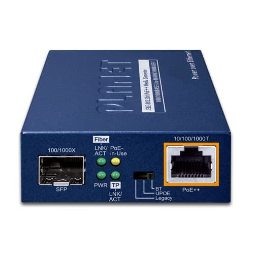 GUP-805A-95W — 100/1000BASE-X SFP to 10/100/1000BASE-T 802.3bt PoE++ Media Converter (95 Watts), vista 2