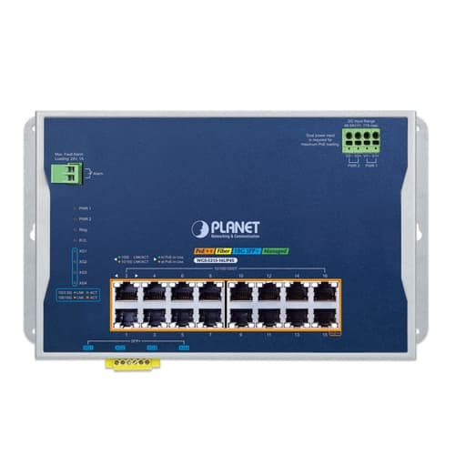WGS-5215-16UP4X — Industrial L2+ 16-Port 10/100/1000T 802.3bt PoE + 4-Port 10G SFP+ Wall-mount Managed Ethernet Switch, vista 2