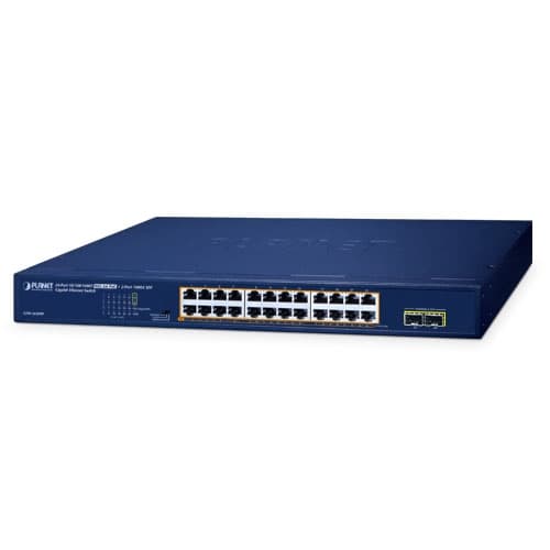 GSW-2620HP — 24-Port 10/100/1000T 802.3at PoE + 2-Port 1000X SFP Gigabit Ethernet Switch
