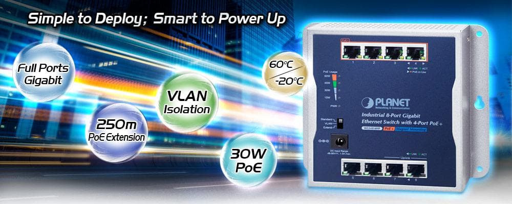 WGS-814HP — Industrial 8-Port 10/100/1000T Wall-mounted Gigabit Switch with 4-port PoE+, vista 4