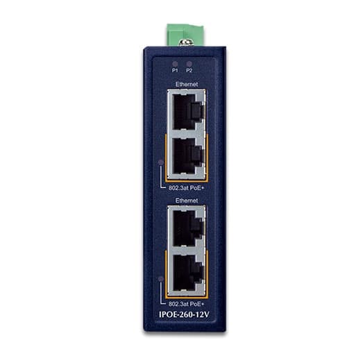 IPOE-260 Series — Industrial 2-port 10/100/1000T 802.3at PoE+ Injector Hub, vista 4