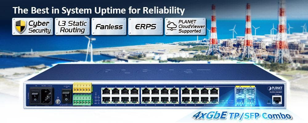 IGSW-24040T — Industrial L2+ 20-Port 10/100/1000T + 4-Port TP/SFP Combo Managed Ethernet Switch, vista 5