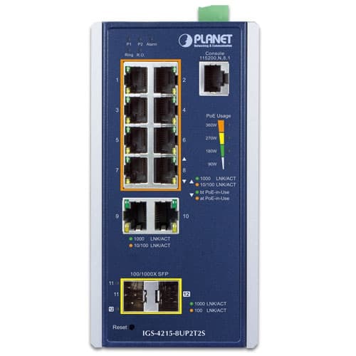 IGS-4215-8UP2T2S — Industrial 8-Port 10/100/1000T 802.3bt PoE + 2-Port 10/100/1000T + 2-Port 100/1000X SFP Managed Switch, vista 2