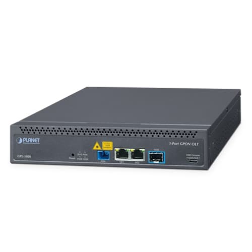 GPL-1000 — 1-Port GPON OLT with 2-Port 10/100/1000T + 1-Port 10G SFP+ and 1 AC + 1 DC