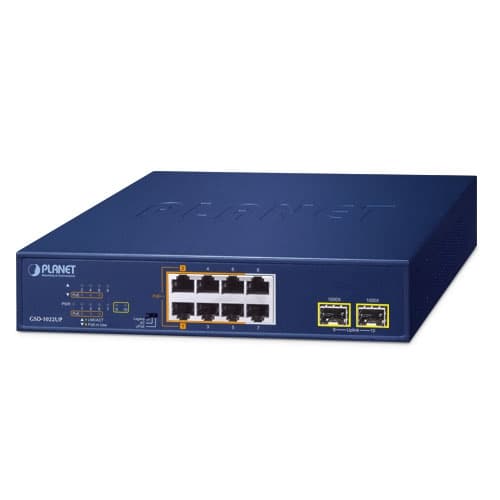 GSD-1022UP — 2-Port 10/100/1000T 802.3bt PoE + 4-Port 10/100/1000T 802.3at PoE + 2-Port 10/100/1000T + 2-Port 1000X SFP Desktop Switch