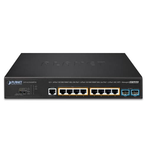 AVS-4210-8HP2X — L2+ 4-Port 10/100/1000T 802.3bt PoE + 4-Port 10/100/1000T 802.3at PoE + 2-Port 10G SFP+ Managed AV Switch, vista 2