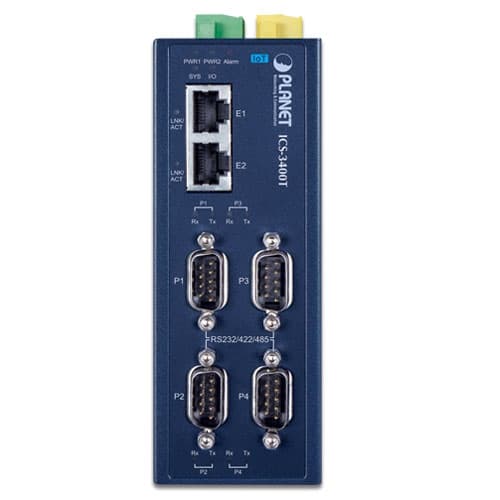 ICS-3400T — IP30 Industrial 4-Port RS232/RS422/RS485 Serial Device Server, vista 2
