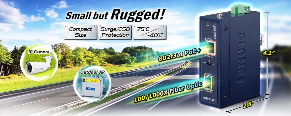 IGTP-815AT — Industrial Compact 100/1000BASE-X to 10/100/1000BASE-T 802.3at PoE+ Media Converter, vista 4