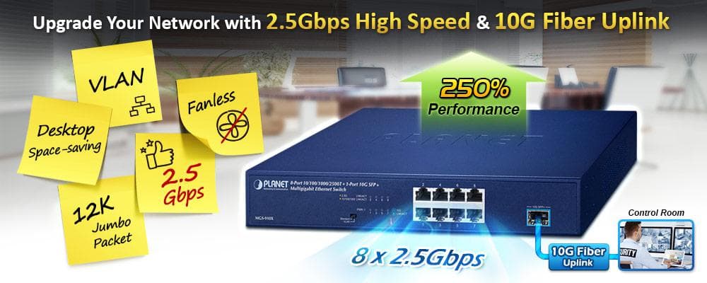 MGS-910X — 8-Port 10/100/1000/2500T + 1-Port 10G SFP+ Multigigabit Ethernet Switch, vista 4