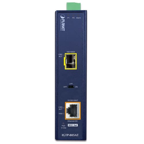 IGTP-80xT Series — 1000BASE-X to 10/100/1000BASE-T 802.3at PoE+ Industrial Media Converter, vista 8