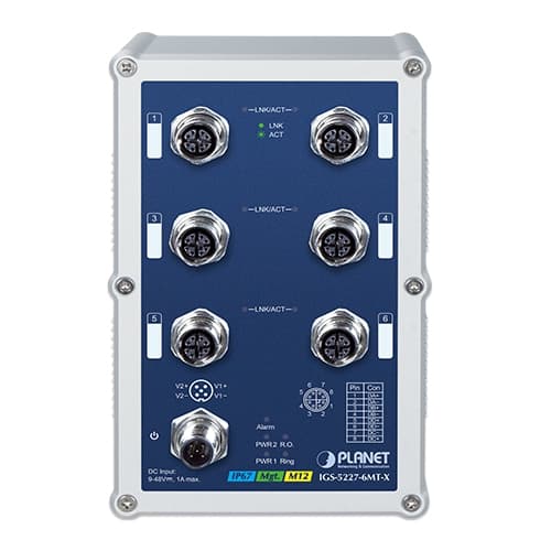 IGS-5227-6MT-X — Industrial IP67 Rated 6-Port 10/100/1000T M12 Managed Ethernet Switch(X-coded M12), vista 2