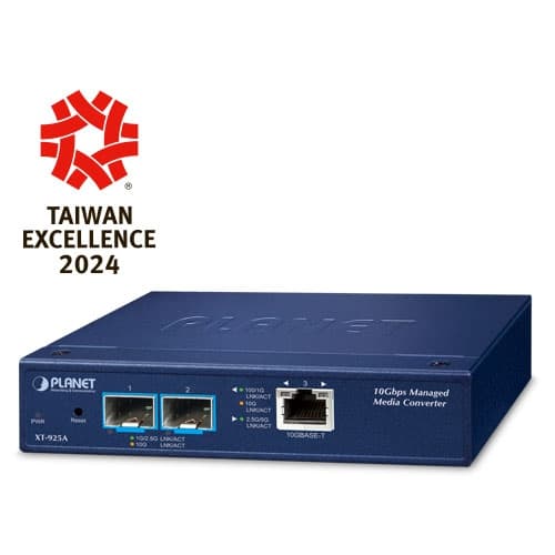 XT-925A — 1-Port 10G/5G/2.5G/1G/100BASE-T + 2-Port 10G/2.5G/1G/100BASE-X SFP+ Managed Media Converter