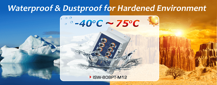 ISW-808PT-M12 — Industrial IP67 8-Port 10/100TX M12 802.3at PoE+ Switch, vista 6