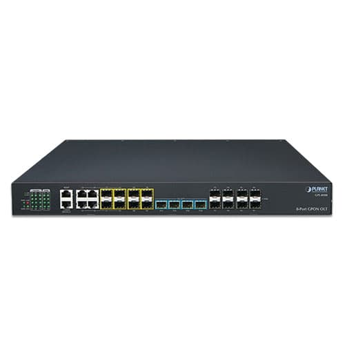 GPL-8000 — 8-Port GPON OLT with 4-Port Gigabit TP/SFP Combo + 4-Port 1000X SFP + 4-Port 10G SFP+, vista 2