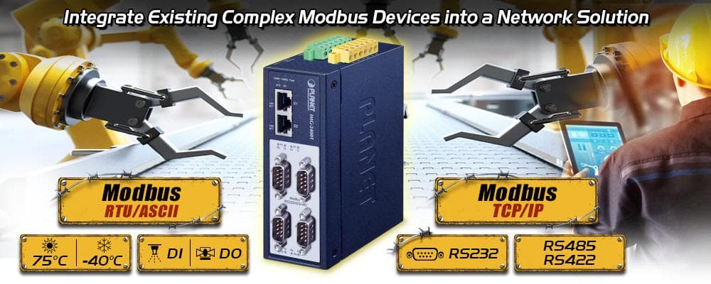 IMG-2400T — Industrial 4-Port RS232/422/485 Modbus Gateway, vista 4