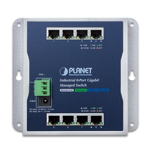 WGS-4215-8T — Industrial 8-Port 10/100/1000T Wall-mount Managed Switch (-40~75 degrees C), vista 2