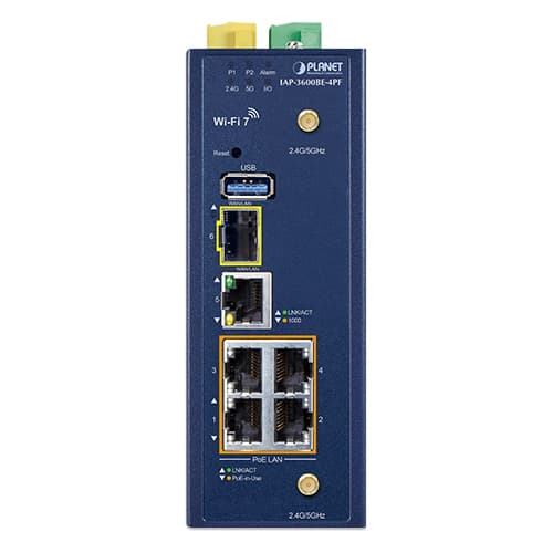 IAP-3600BE-4PF — Industrial Dual Band 802.11be 3600Mbps Wireless Access Point with 4-Port 802.3at PoE+, vista 3