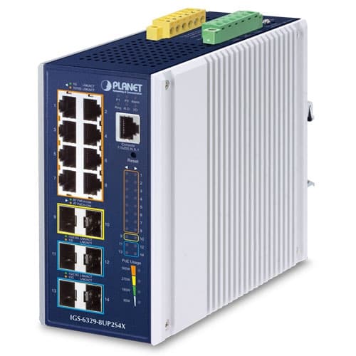 IGS-6329-8UP2S4X — Industrial L3 8-Port 10/100/1000T 802.3bt PoE + 2-Port 1G/2.5G SFP + 4-Port 10G SFP+ Managed Ethernet Switch