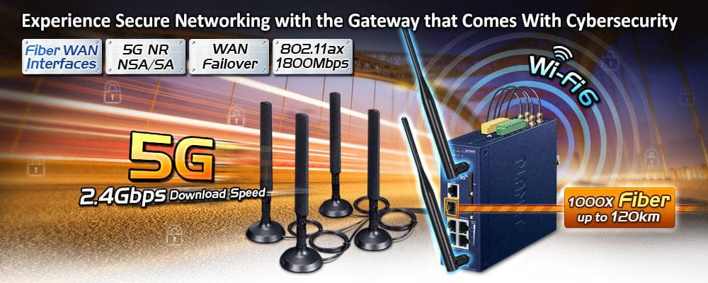 ICG-2515FW-NR — Industrial 5G NR Cellular Wireless Gateway with 1-Port 1000X SFP, vista 5