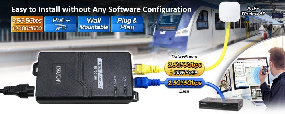 POE-165 — Single-Port Multigigabit 802.3at PoE+ Injector (30 Watts), vista 5