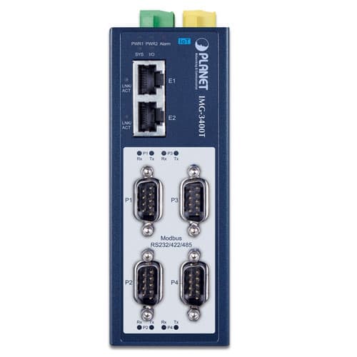 IMG-3400T — IP30 Industrial 4-Port RS232/RS422/RS485 Modbus Gateway, vista 2