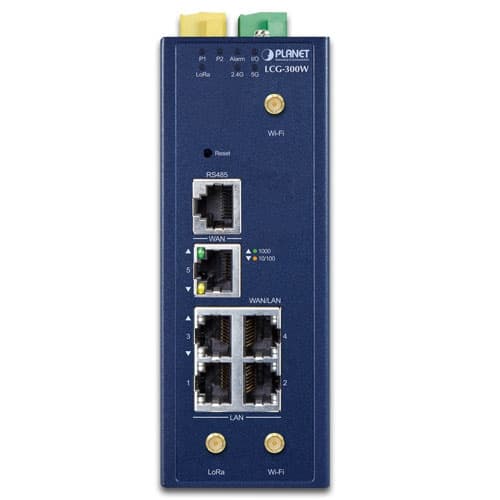 LCG-300W — Industrial LoRaWAN Wireless Gateway with 5-Port 10/100/1000T, vista 3