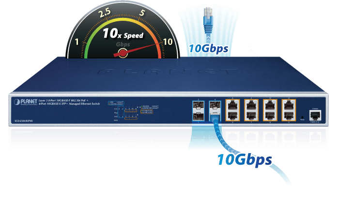 XGS-6320-8UP4X — Layer 3 8-Port 10GBASE-T 95W 802.3bt PoE + 4-Port 10GBASE-X SFP+ Managed Ethernet Switch, vista 6