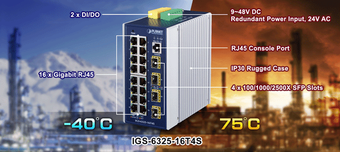 IGS-6325-16T4S — Industrial L3 16-Port 10/100/1000T + 4-Port 1G/2.5G SFP Managed Ethernet Switch, vista 5