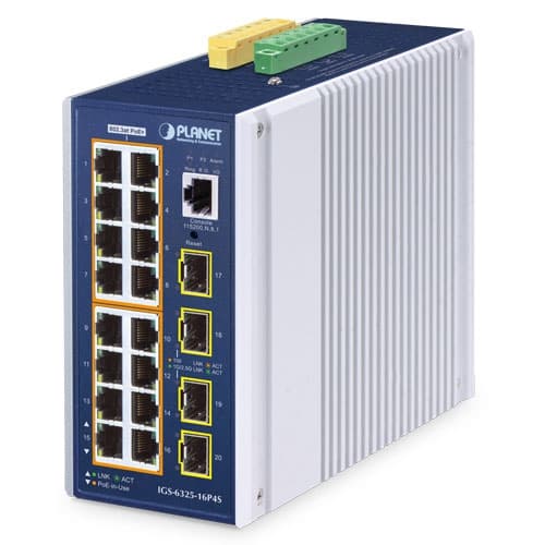 IGS-6325-16P4S — Industrial L3 16-Port 10/100/1000T 802.3at PoE + 4-Port 1G/2.5G SFP Managed Ethernet Switch