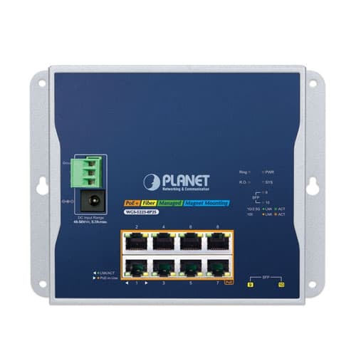 WGS-5225-8P2S — Industrial L2+ 8-Port 10/100/1000T 802.3at PoE + 2-Port 1G/2.5G SFP Wall-mount Managed Switch, vista 2