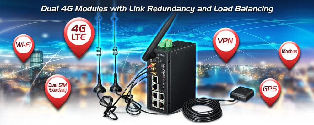 ICG-2510WG-LTE — Industrial 4G LTE Cellular Wireless Gateway with 5-Port 10/100/1000T, vista 4