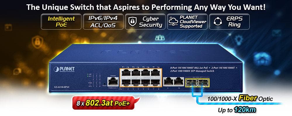 GS-4210-8P2C — 8-Port 10/100/1000T 802.3at PoE + 2-Port 10/100/1000T+ 2-Port 100/1000X SFP Managed Switch, vista 4