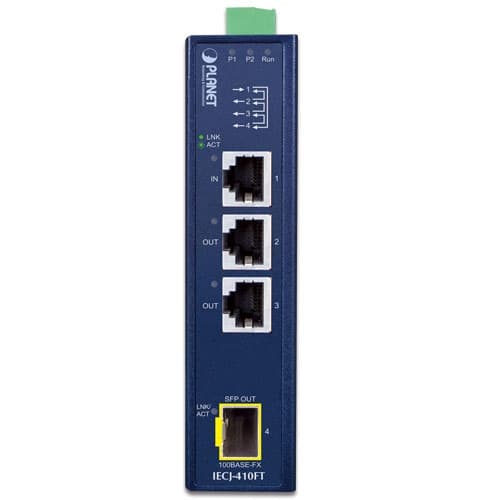 IECJ-410FT — Industrial 3-Port RJ45 + 1-Port SFP EtherCAT Junction Slave, vista 2